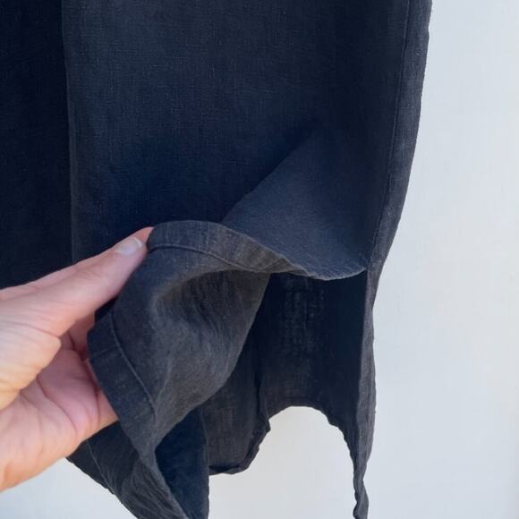 Vintage Colorblock Linen Short Sleeve Maxi Dress, Black, Tan, Size 12 - Picture 5 of 11